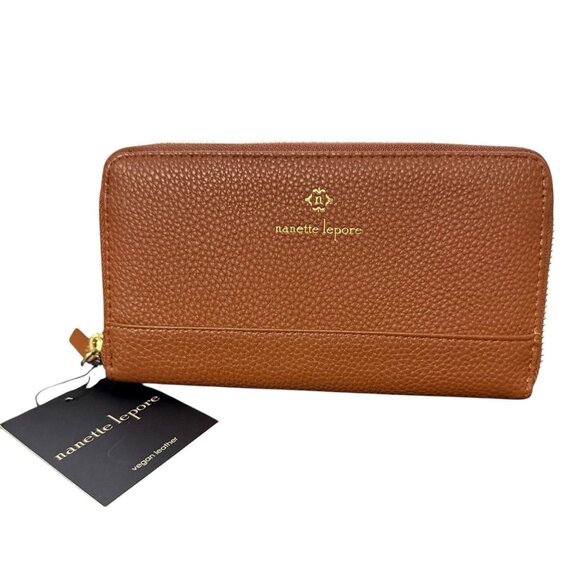 Nanette Lepore Women's Vegan Leather Zip Around Clutch Wallet Camel Tan NWT - Picture 1 of 4